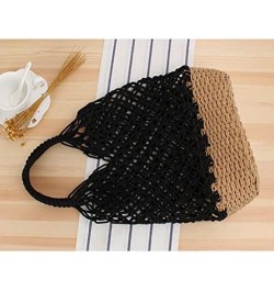 Woven Handbag Straw Woven Handbag Bohemian Style Shoulder Bag for Working Shopping Dating Stylish Lightweight Bag (Brown) Bla...