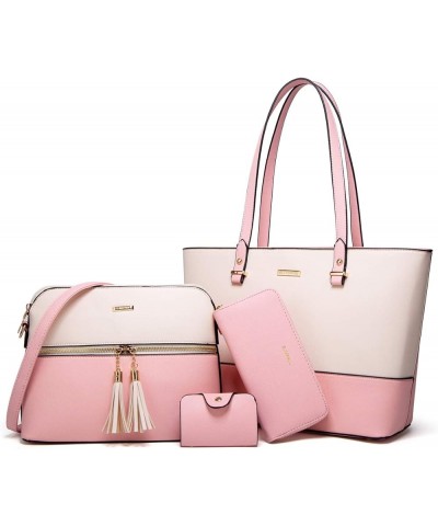 Women Fashion Handbags Wallet Tote Bag Shoulder Bag Top Handle Satchel Purse Set 4pcs Pink-beige-c $17.60 Totes