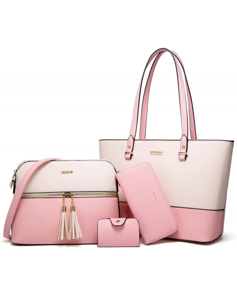 Women Fashion Handbags Wallet Tote Bag Shoulder Bag Top Handle Satchel Purse Set 4pcs Pink-beige-c $17.60 Totes