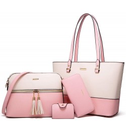 Women Fashion Handbags Wallet Tote Bag Shoulder Bag Top Handle Satchel Purse Set 4pcs Pink-beige-c $17.60 Totes