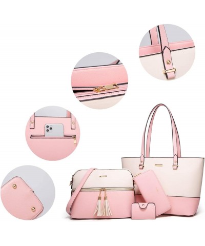 Women Fashion Handbags Wallet Tote Bag Shoulder Bag Top Handle Satchel Purse Set 4pcs Pink-beige-c $17.60 Totes