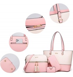 Women Fashion Handbags Wallet Tote Bag Shoulder Bag Top Handle Satchel Purse Set 4pcs Pink-beige-c $17.60 Totes