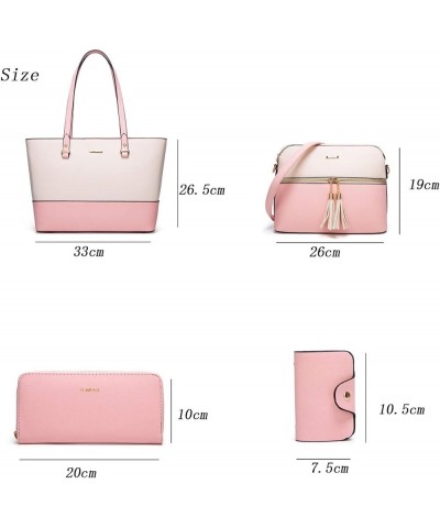 Women Fashion Handbags Wallet Tote Bag Shoulder Bag Top Handle Satchel Purse Set 4pcs Pink-beige-c $17.60 Totes