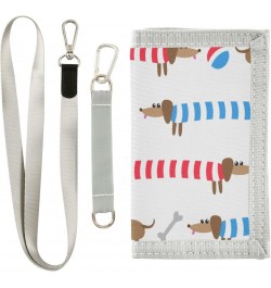 Cute Dachshunds in Striped Trifold Wallet Fabric Wallet Small Nylon Wallet Card Wallet with Lanyard $9.68 Wallets