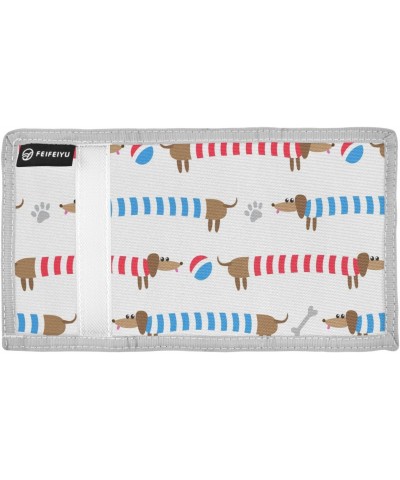 Cute Dachshunds in Striped Trifold Wallet Fabric Wallet Small Nylon Wallet Card Wallet with Lanyard $9.68 Wallets