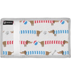 Cute Dachshunds in Striped Trifold Wallet Fabric Wallet Small Nylon Wallet Card Wallet with Lanyard $9.68 Wallets