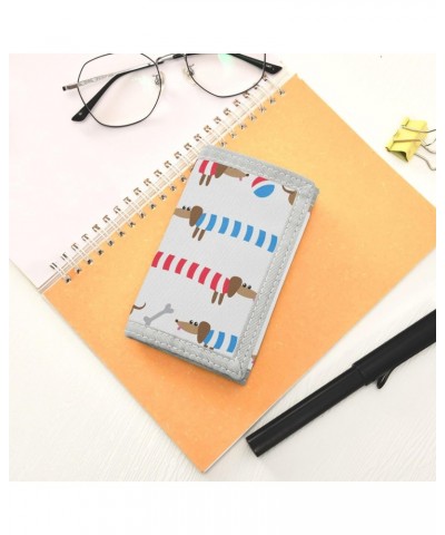 Cute Dachshunds in Striped Trifold Wallet Fabric Wallet Small Nylon Wallet Card Wallet with Lanyard $9.68 Wallets