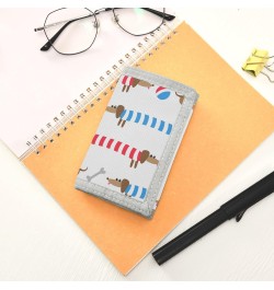 Cute Dachshunds in Striped Trifold Wallet Fabric Wallet Small Nylon Wallet Card Wallet with Lanyard $9.68 Wallets