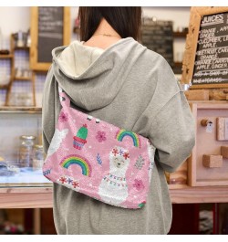 Pink Llama Rainbow Shoulder Tote Bags for Women Furry Crossbody bag Hobo Handbag Purses for College Work Travel $10.50 Totes