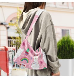 Pink Llama Rainbow Shoulder Tote Bags for Women Furry Crossbody bag Hobo Handbag Purses for College Work Travel $10.50 Totes