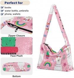 Pink Llama Rainbow Shoulder Tote Bags for Women Furry Crossbody bag Hobo Handbag Purses for College Work Travel $10.50 Totes