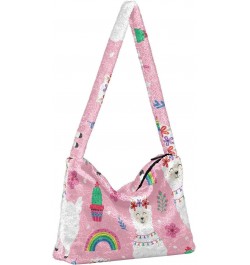 Pink Llama Rainbow Shoulder Tote Bags for Women Furry Crossbody bag Hobo Handbag Purses for College Work Travel $10.50 Totes