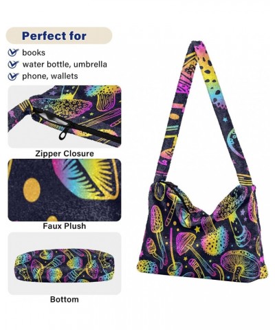 Women Boho Handbag Neon Bright Magic Mushroom Underarm Bag Tote Bag Shoulder Bag Crossbody Bag Fluffy Cell Phone Purse Lady T...