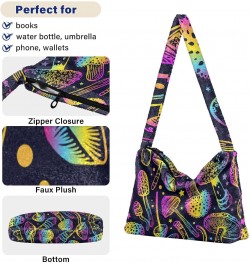 Women Boho Handbag Neon Bright Magic Mushroom Underarm Bag Tote Bag Shoulder Bag Crossbody Bag Fluffy Cell Phone Purse Lady T...