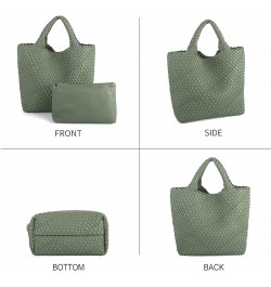 Woven Beach Tote Bag, Women Macaron Soft Leather Weave Handbag with Purse Top-handle Handbag for Work Travel Green $29.15 Totes