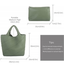 Woven Beach Tote Bag, Women Macaron Soft Leather Weave Handbag with Purse Top-handle Handbag for Work Travel Green $29.15 Totes