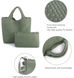 Woven Beach Tote Bag, Women Macaron Soft Leather Weave Handbag with Purse Top-handle Handbag for Work Travel Green $29.15 Totes