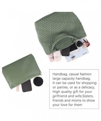 Woven Beach Tote Bag, Women Macaron Soft Leather Weave Handbag with Purse Top-handle Handbag for Work Travel Green $29.15 Totes