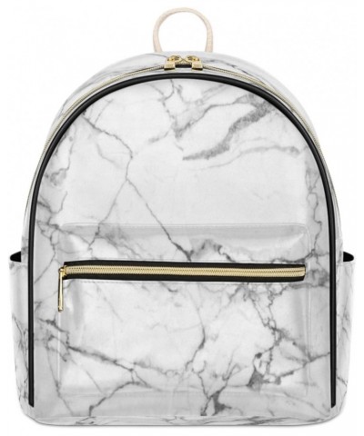 White Marble Mini Backpack Purse for Women, Marble Grey Small Backpack Leather Casual Daypacks Ladies Shoulder Bags $22.94 Ba...