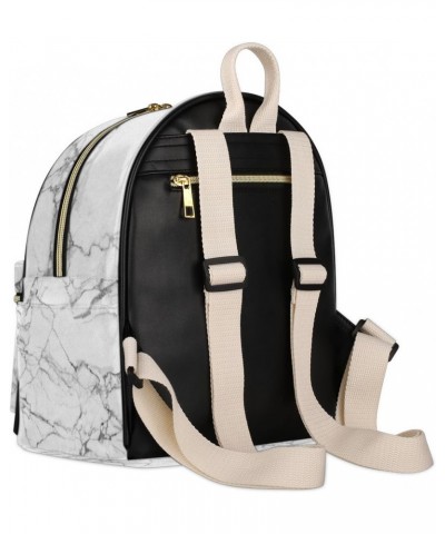 White Marble Mini Backpack Purse for Women, Marble Grey Small Backpack Leather Casual Daypacks Ladies Shoulder Bags $22.94 Ba...