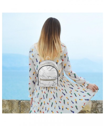 White Marble Mini Backpack Purse for Women, Marble Grey Small Backpack Leather Casual Daypacks Ladies Shoulder Bags $22.94 Ba...