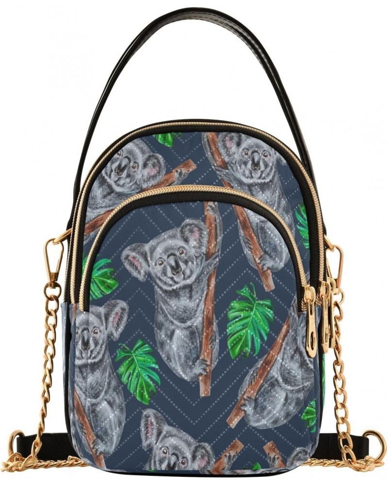 Koalas Sitting on Branch Crossbody Bags for Women Quilted Shoulder Bag Handbag with Chain Strap Watercolor Tropical Leaves Tr...