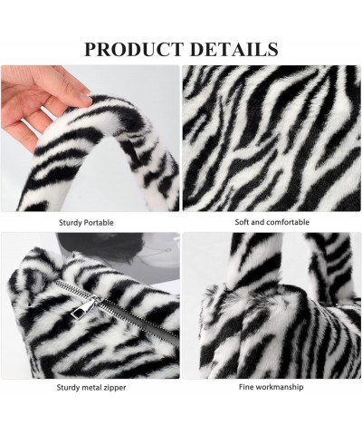 Fuzzy Tote Bag Y2K Fluffy Shoulder Bag Women Furry Purse Large Cute Plush Bag Ladies Faux Fur Bag for Autumn and Winter Zebra...