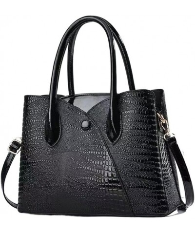 Women Fashion Stitching Crocodile Handbag Satchel Handbags Top-Handle Bags Leather Tote Satchel Shoulder Bags Black $15.95 Totes