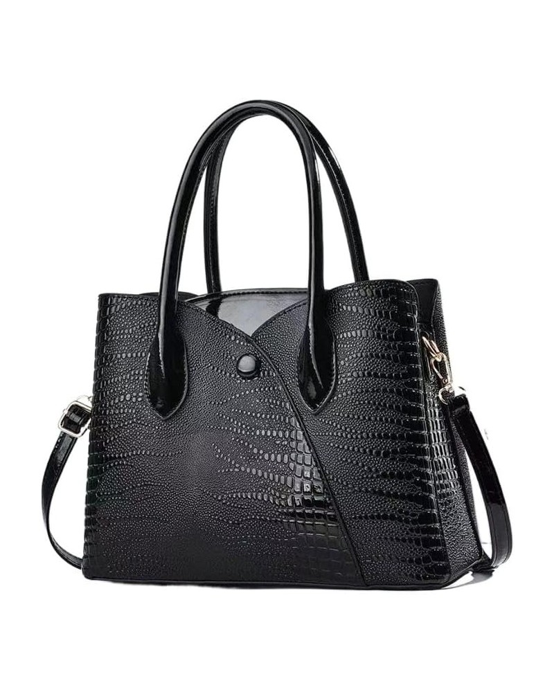 Women Fashion Stitching Crocodile Handbag Satchel Handbags Top-Handle Bags Leather Tote Satchel Shoulder Bags Black $15.95 Totes