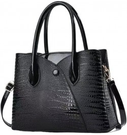 Women Fashion Stitching Crocodile Handbag Satchel Handbags Top-Handle Bags Leather Tote Satchel Shoulder Bags Black $15.95 Totes