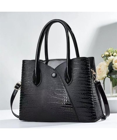 Women Fashion Stitching Crocodile Handbag Satchel Handbags Top-Handle Bags Leather Tote Satchel Shoulder Bags Black $15.95 Totes