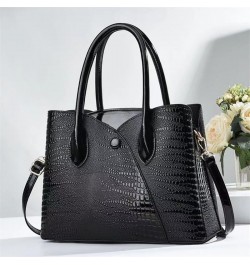 Women Fashion Stitching Crocodile Handbag Satchel Handbags Top-Handle Bags Leather Tote Satchel Shoulder Bags Black $15.95 Totes