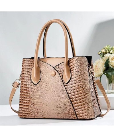 Women Fashion Stitching Crocodile Handbag Satchel Handbags Top-Handle Bags Leather Tote Satchel Shoulder Bags Black $15.95 Totes