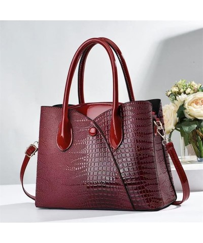 Women Fashion Stitching Crocodile Handbag Satchel Handbags Top-Handle Bags Leather Tote Satchel Shoulder Bags Black $15.95 Totes