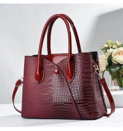 Women Fashion Stitching Crocodile Handbag Satchel Handbags Top-Handle Bags Leather Tote Satchel Shoulder Bags Black $15.95 Totes