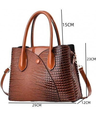 Women Fashion Stitching Crocodile Handbag Satchel Handbags Top-Handle Bags Leather Tote Satchel Shoulder Bags Black $15.95 Totes