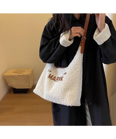 Lamb Wool Commuter Tote Bag Autumn And Winter Large Capacity Plush Bag Women's New Casual Single Shoulder Crossbody Bag White...