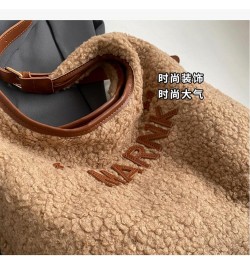 Lamb Wool Commuter Tote Bag Autumn And Winter Large Capacity Plush Bag Women's New Casual Single Shoulder Crossbody Bag White...