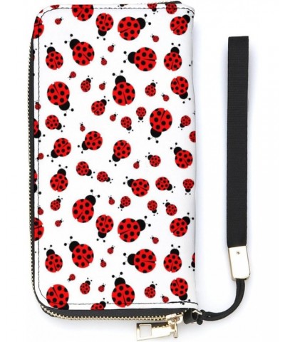 Ladybugs Pattern Zip Coin Pocket Leather Wallet Vertical Long Wallet for Men Woman With Credit Card Holder $17.52 Wallets