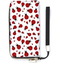 Ladybugs Pattern Zip Coin Pocket Leather Wallet Vertical Long Wallet for Men Woman With Credit Card Holder $17.52 Wallets