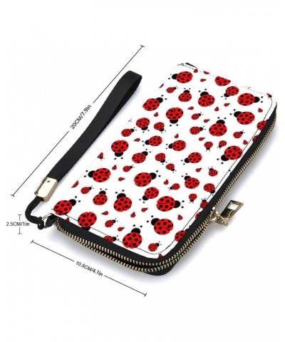 Ladybugs Pattern Zip Coin Pocket Leather Wallet Vertical Long Wallet for Men Woman With Credit Card Holder $17.52 Wallets