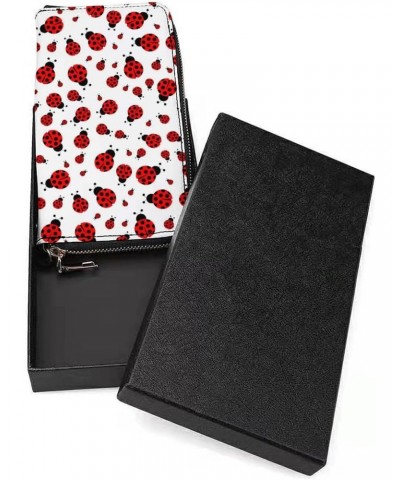 Ladybugs Pattern Zip Coin Pocket Leather Wallet Vertical Long Wallet for Men Woman With Credit Card Holder $17.52 Wallets