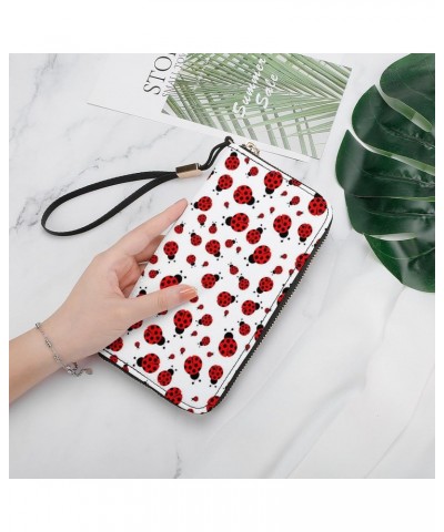 Ladybugs Pattern Zip Coin Pocket Leather Wallet Vertical Long Wallet for Men Woman With Credit Card Holder $17.52 Wallets