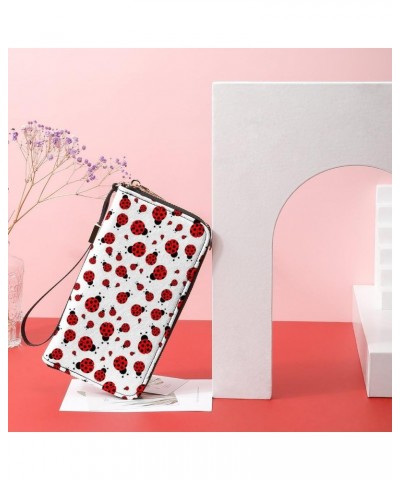 Ladybugs Pattern Zip Coin Pocket Leather Wallet Vertical Long Wallet for Men Woman With Credit Card Holder $17.52 Wallets