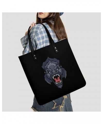 Gorilla Head, PU Leather Tote Bag Top Handle Satchel Handbags Shoulder Bags for Women Men $18.97 Handbags