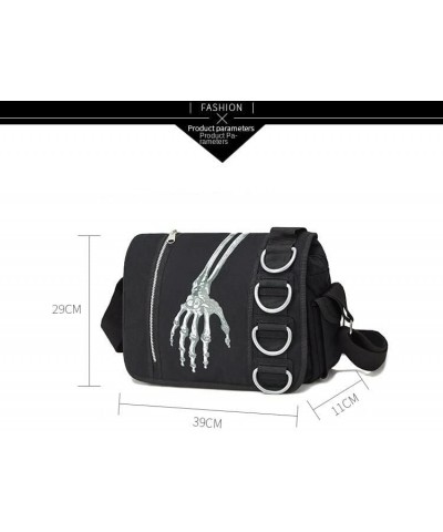 Skeleton Tote Bag Aesthetic Boho Canvas Crossbody Bag, Y2k Harajuku Grunge Shoulder Messenger Bag Handbag Black $17.09 Should...