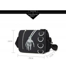 Skeleton Tote Bag Aesthetic Boho Canvas Crossbody Bag, Y2k Harajuku Grunge Shoulder Messenger Bag Handbag Black $17.09 Should...