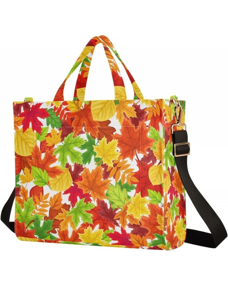 Fall Autumn Leaves Tote Bag for Women Shoulder Bag Purses Corduroy Travel Tote Bags Crossbody Bag for Vacation Beach Trip Mul...