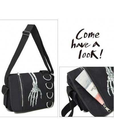 Skeleton Tote Bag Aesthetic Boho Canvas Crossbody Bag, Y2k Harajuku Grunge Shoulder Messenger Bag Handbag Black $17.09 Should...