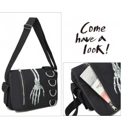 Skeleton Tote Bag Aesthetic Boho Canvas Crossbody Bag, Y2k Harajuku Grunge Shoulder Messenger Bag Handbag Black $17.09 Should...